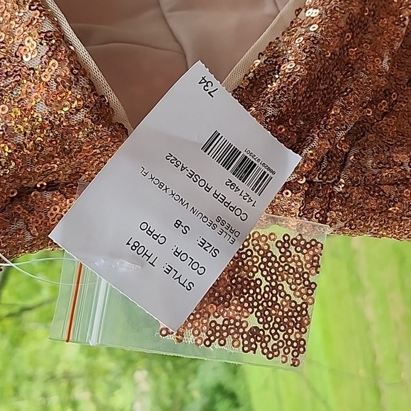 THREAD COPPER ROSE SEQUIN FORMAL GOWN-CRISS CROSS BACK, NWT - Picture 10 of 13